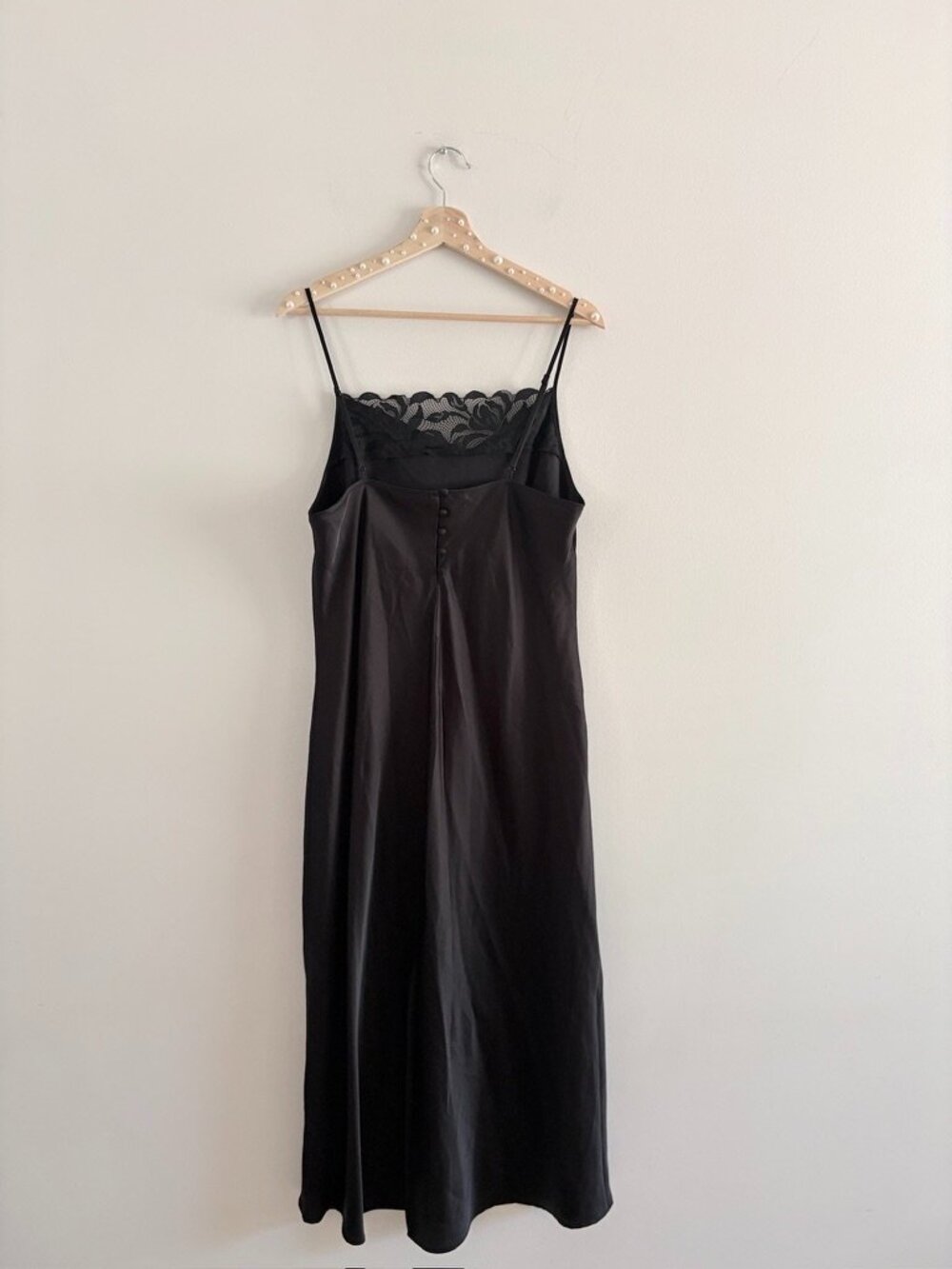 La Vie En Rose Satin Midi Slip Nightgown Dress Lace Rose Black Size Large - Picture 4 of 6